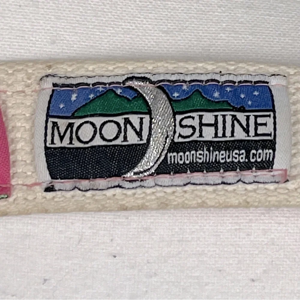 Moon Shine pink & green canvas backed palmetto moon palm belt, large.